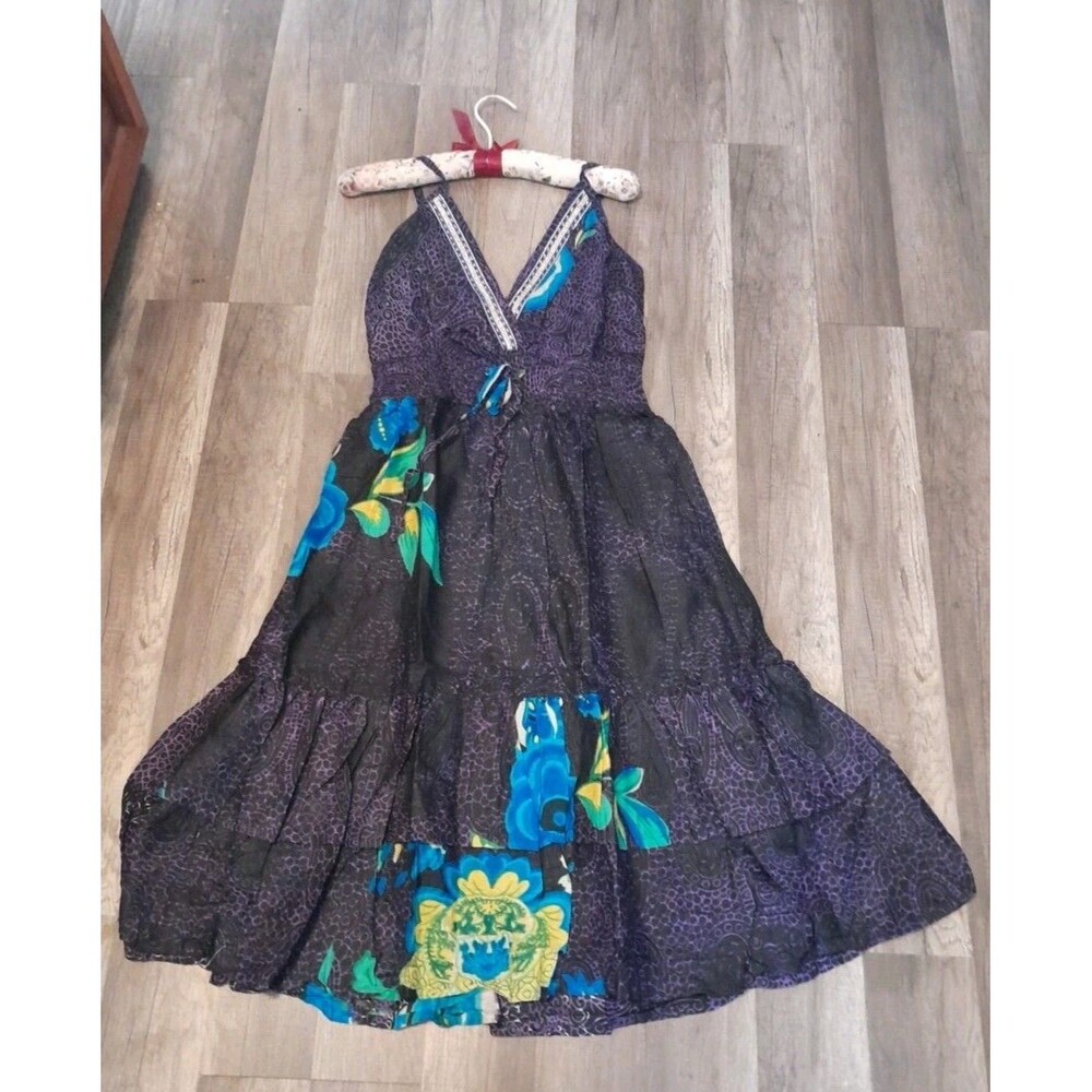 Junglee Billee NWT Free Size Purple Ruffle Midi/ Gold Embroider Dress.b33